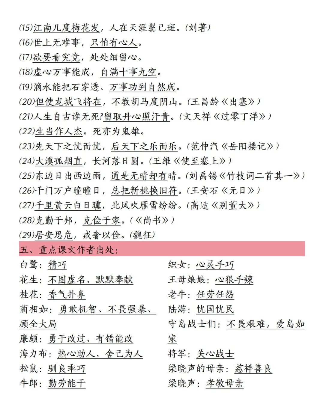 2025年五年级上册语文《暑假重点必背知识点梳理》（共34页），电子版可下载打印