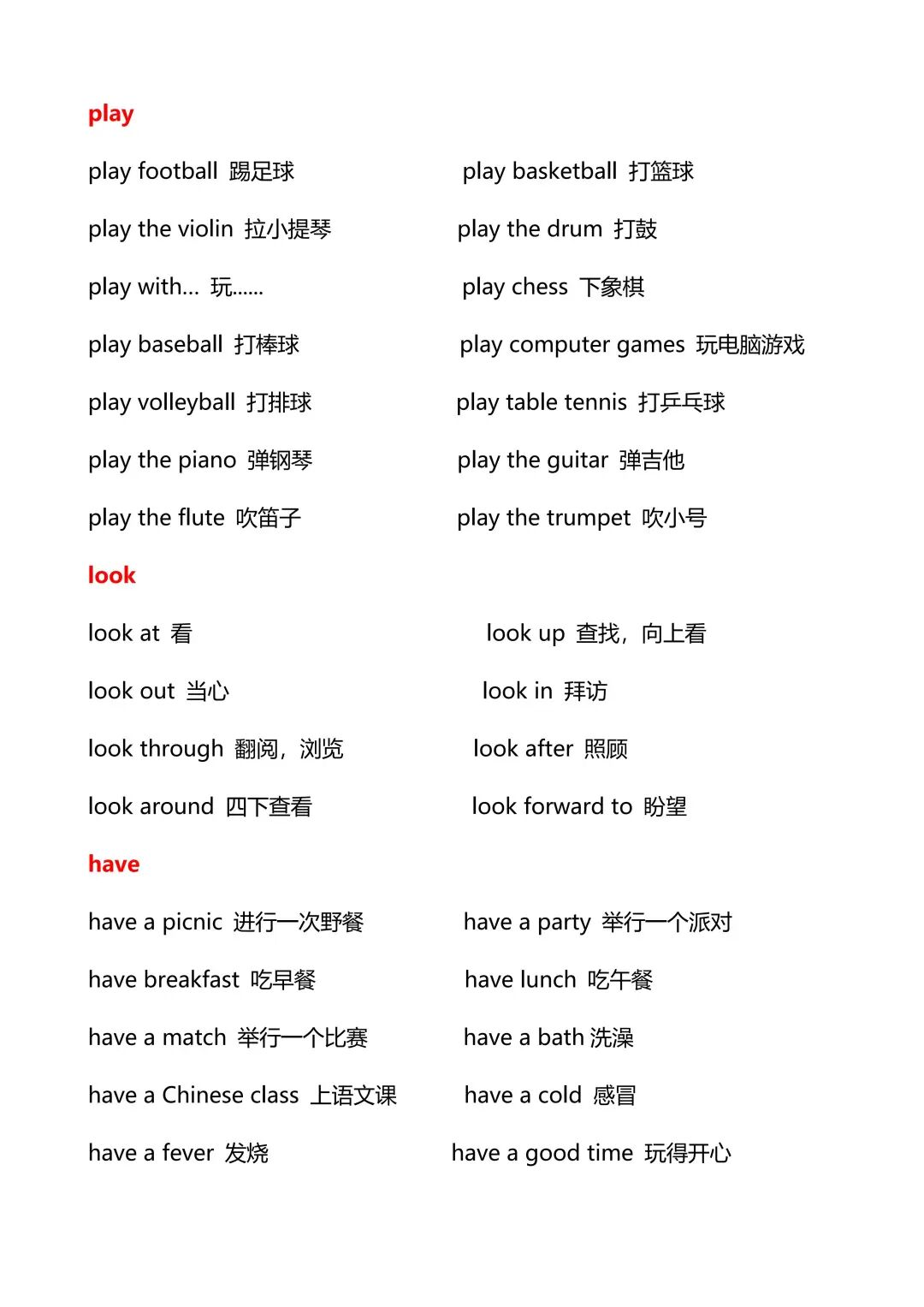 2025年六年级上册英语《常见动词词组归纳与总结》（含答案共17页），电子版可下载打印