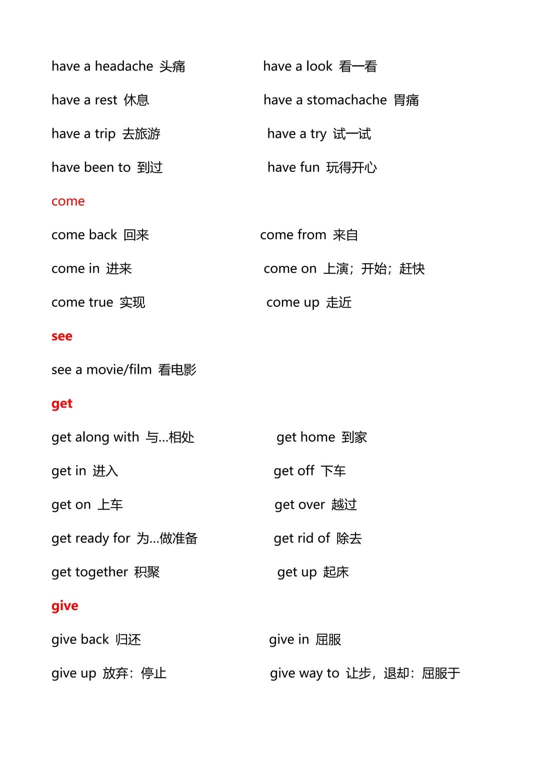 2025年六年级上册英语《常见动词词组归纳与总结》（含答案共17页），电子版可下载打印