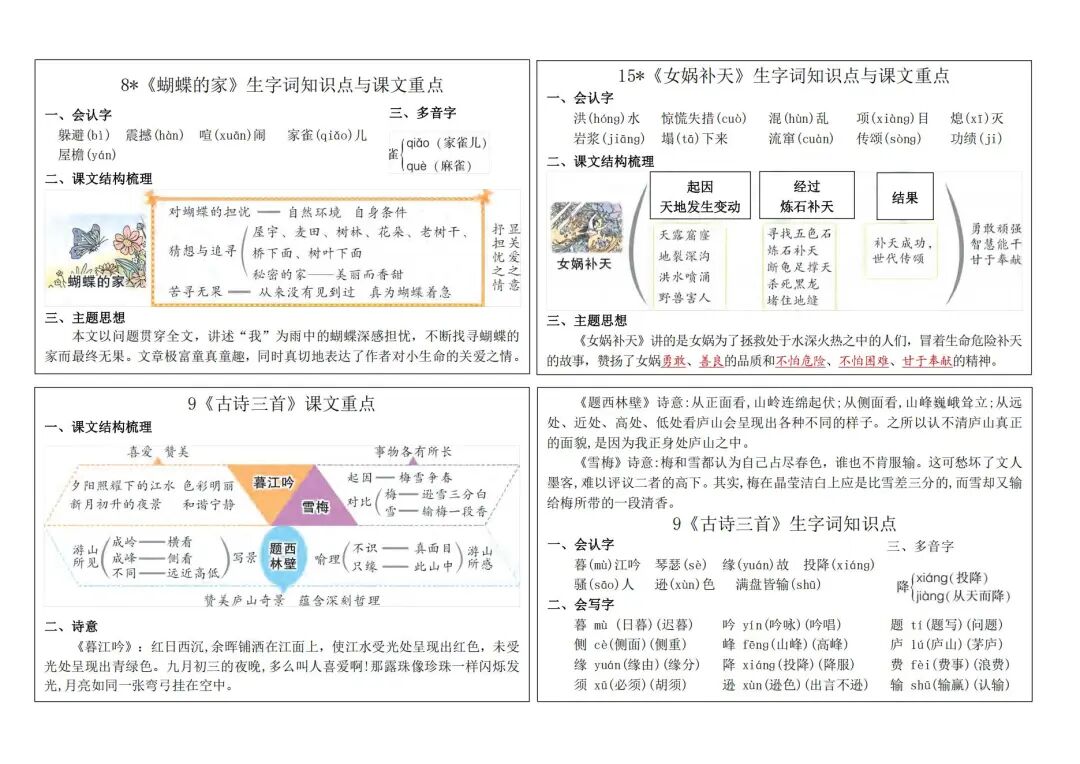2025年四年级上册语文《课课贴》（共12页），电子版可下载打印