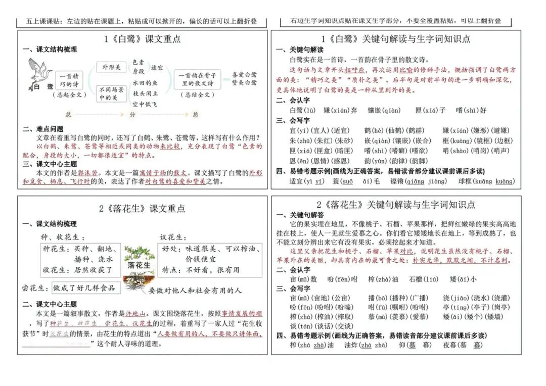 2025年五年级上册语文《课课贴》（共12页），电子版可下载打印