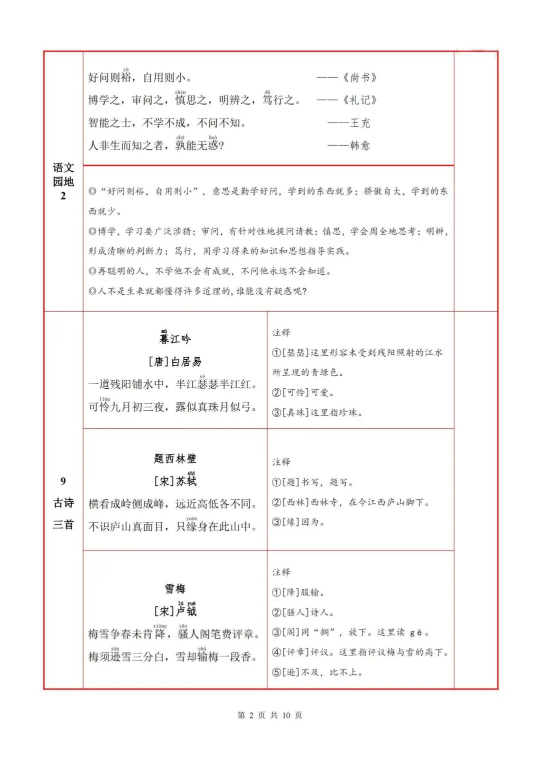 2025年四年级上册语文暑假预习《必背内容+默写表》（共10页），电子版可下载打印