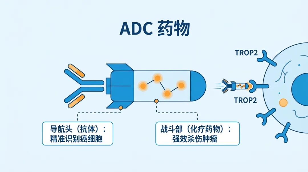 ADC药物作用机制科普图：导航头与战斗部