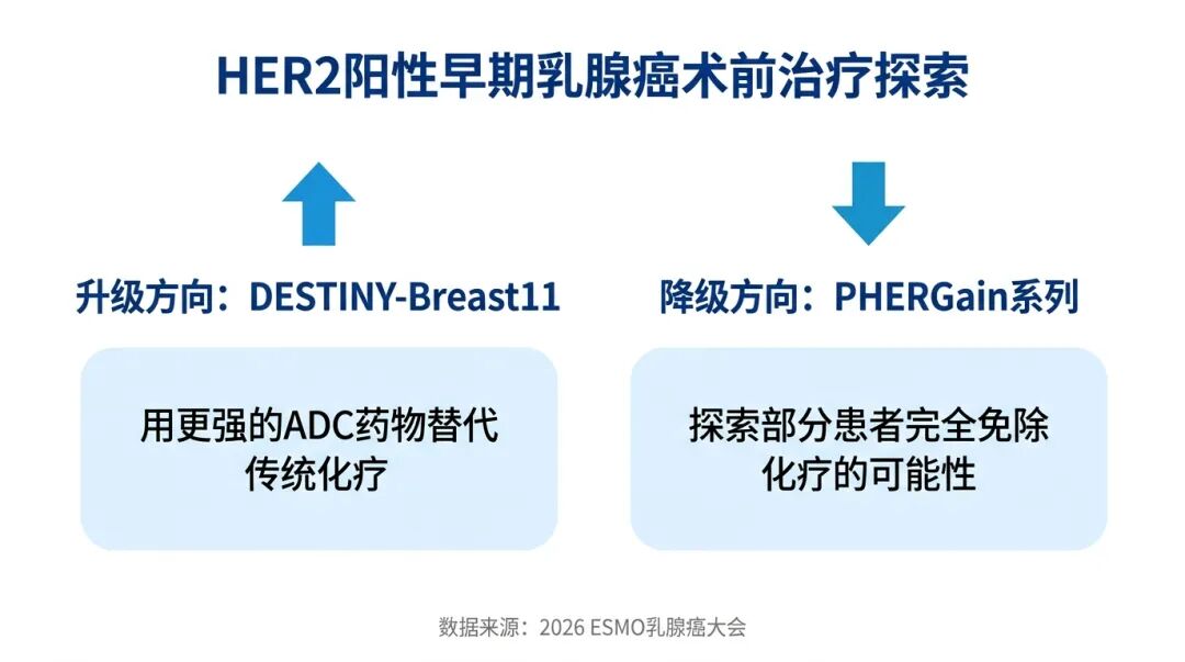 HER2阳性早期乳腺癌术前治疗的升级与降级方向对比图