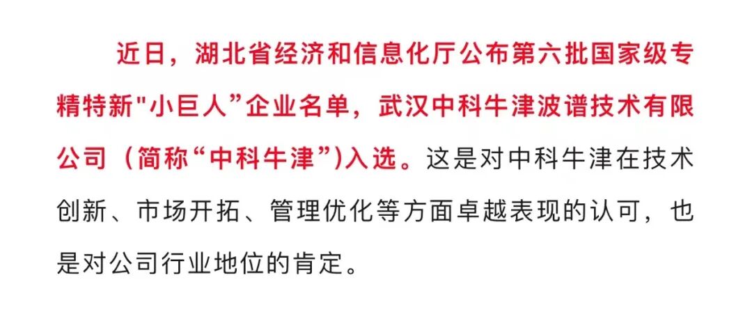 喜报！武汉中科牛津波谱技术有限公司成功入选国家级专精特新“小巨人”企业名单
