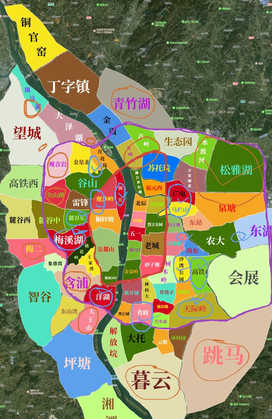 长沙每个区，位置较好的别墅/在哪些板块/有哪些小区/基本情况/价格