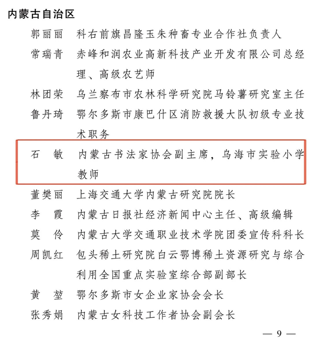 内蒙古文艺家石敏获“全国三八红旗手”称号 第1张