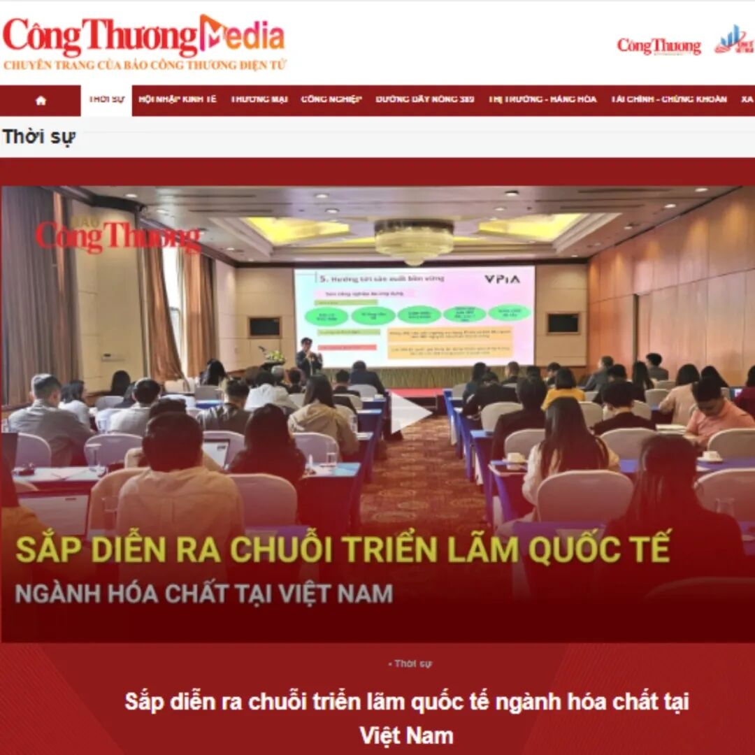 可能是顯示的文字是「 Công Thương CôngThưongMedia Media CHUYÊN INÊNTRIVCEABLOCONGTILUNGDENT TRANG CỦA ABAO CÔNG THU THỨC ƯƠNG ĐIỆN τυ IMDISU 5บ IHD INHAI KINH IMƯUNG mAA Thời sự CONC แ นด DẤT NONC CongThuong 배 HƯONG HANC HФA LÁI CHЙHM- cMuuKc KIOAN CongThunng Cong Thương Hôngs 5. พริกาณักกร IPV SẮP DIỄN RA CHUỐI TRIỂN LÃM QUỐC TẾ NGÀNH HÓA CHẤT TAI VIỆT NAM Sắp diễn ra chuỗi triễn lãm quốc tế ngành hóa chất tại ViệtNam Việt Nam 」的圖像