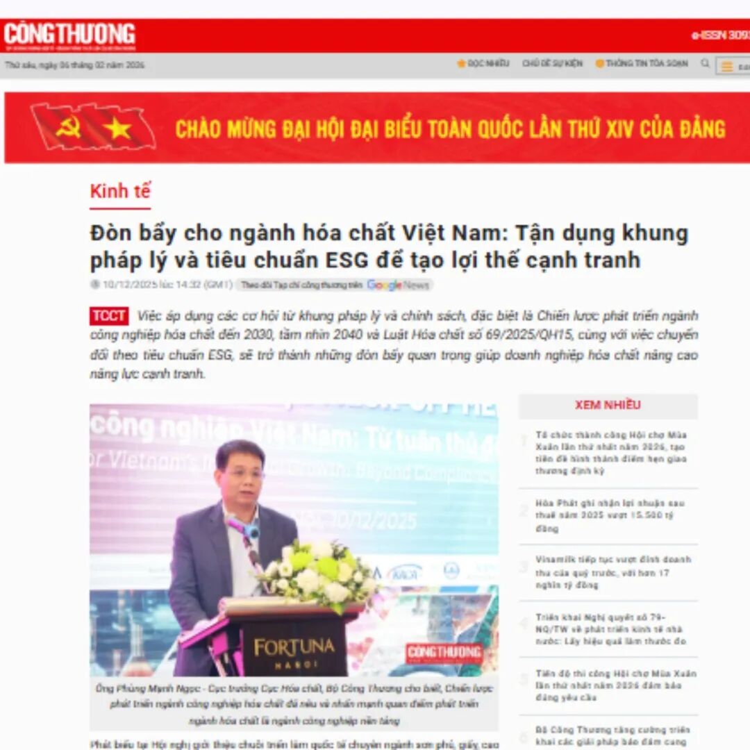 可能是‎顯示的文字是「 ‎CÔNGTHƯONG tháng 200% ลดดาริงร Tuo tế CHÀO MỪNG ĐAI HỘI ĐẠI BIỂU TOÀN QUỐC LÀN THỦ χιν CỦA ĐẢNG bấy cho ngành hóa Việt Nam: Tận dụng khung pháp lý và tiêu chuẩn ESG để tạo lợi thế cạnh tranh 10/12/2025 14.32 (CM1) โดม้ใแดีบูันมสบุงสา Иec dụng cáng nghiệp thea tiêu năng canh khung phúp ESG, và chinh sách dắc biết បប់ thảnh ัก ตุบรา trạng giúp triến ngành Chiến lược cùng nghiếp hỏa اقhه ลิ cao prVietnomt NHIỀU Miáa 026 20 10/12/2025 shujn Munh Cue รานล่ทยู o6ap ind जोी CONGTHUONG a กพัน mạnh กนพ่เบ fok जरी Ch Chuẩn phút‎ 」‎的圖像