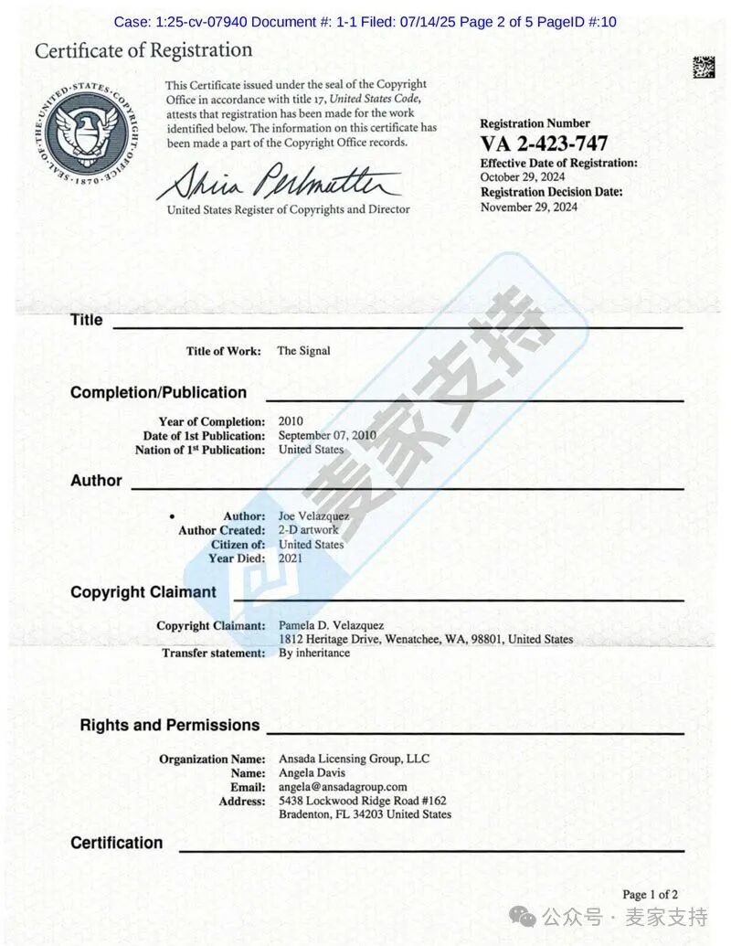 5-cv-07940，从Lisa到Joe，Keith律所连环出击，历史主题画正维权"