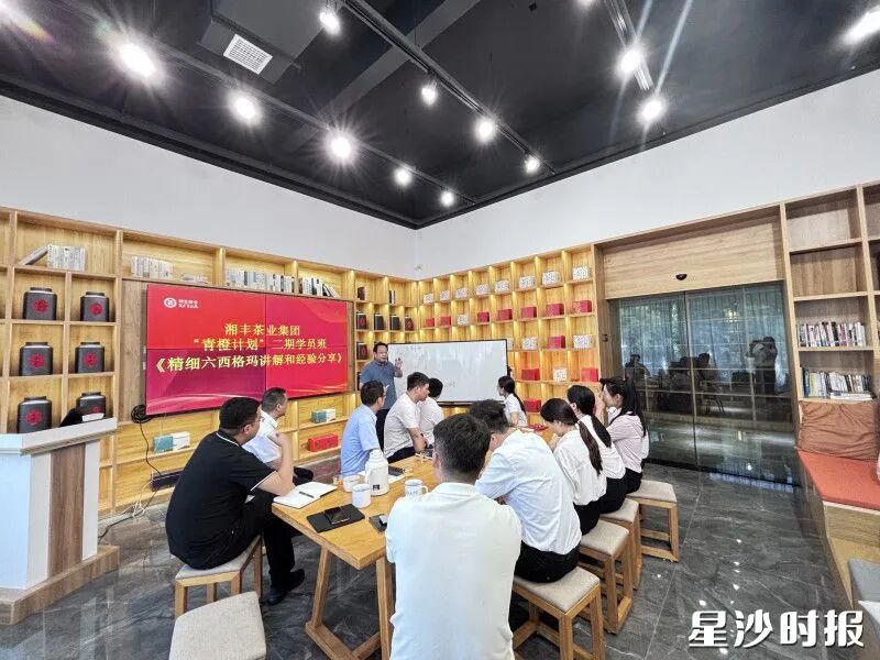 在湘豐茶業集團，“青橙計劃”第二期的年輕學員們正全神貫注地汲取知識養分。均為金井鎮供圖