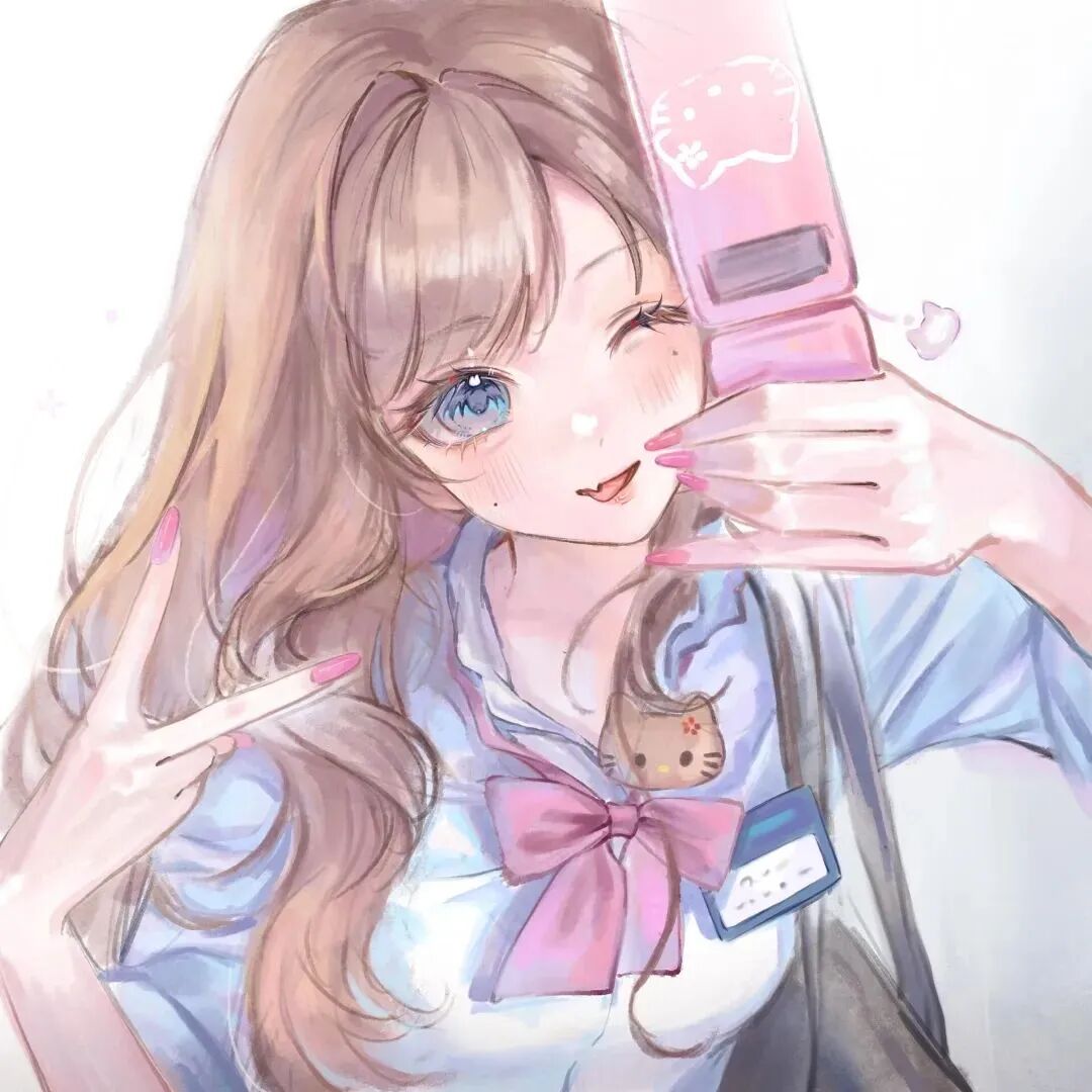 自拍手机剪刀手动漫头像女