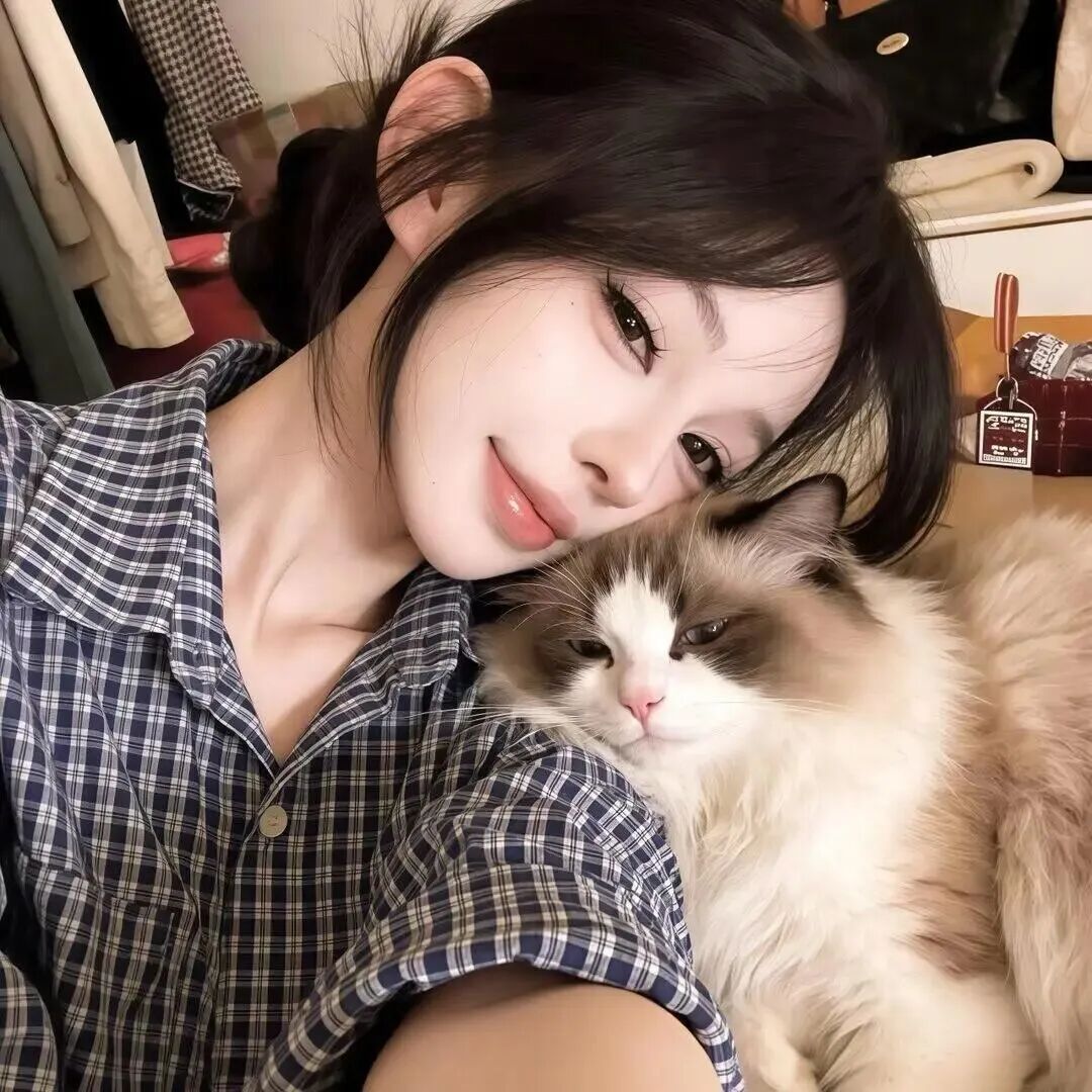 抱着猫咪小众女生头像