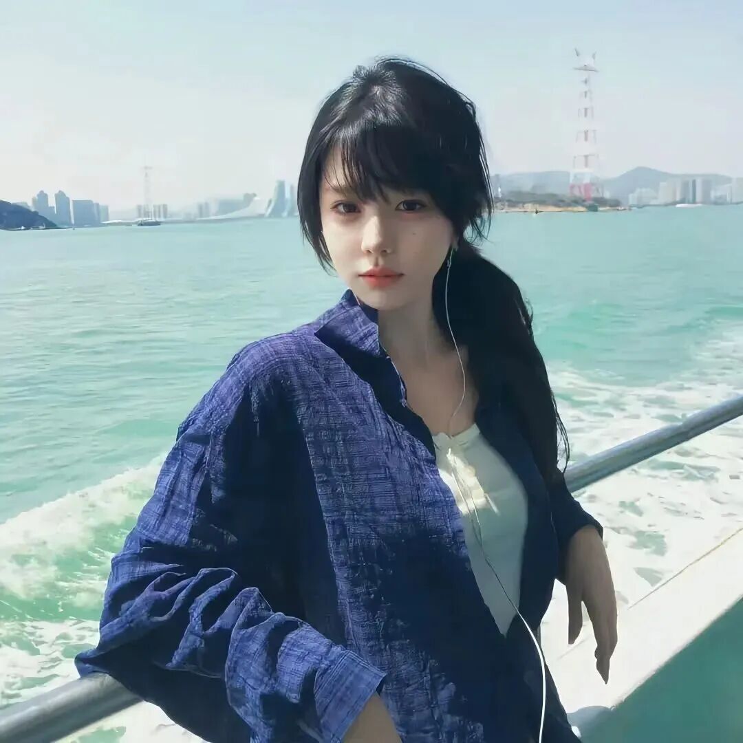 蓝色系海边小众女生头像
