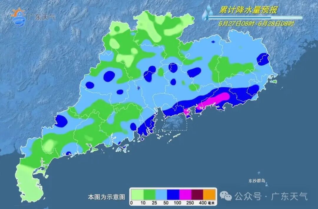 本周末强降雨集中在西南到华南一带 	，广东中南部有大雨到暴雨