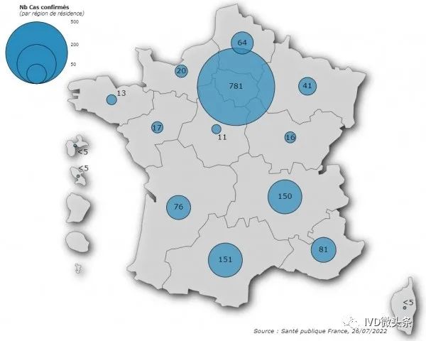 法国各居住地区的猴痘确诊病例