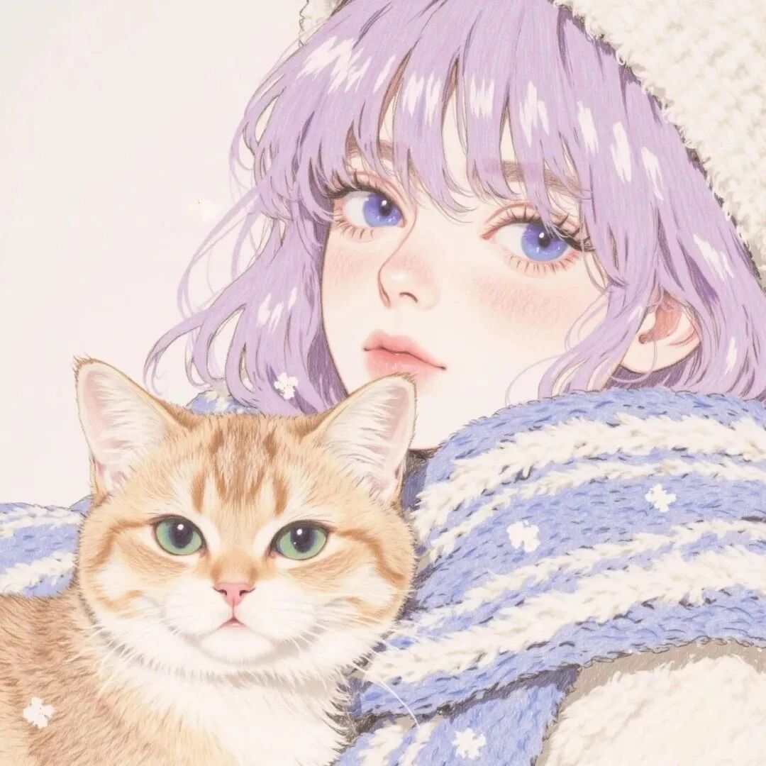 fbzmacatazhiyuduiyou抱着猫咪三人闺蜜头像插画闺蜜头像