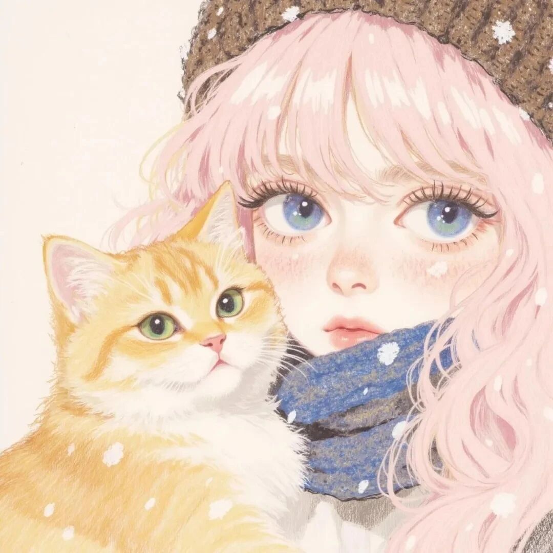 fbzmacatazhiyuduiyou抱着猫咪三人闺蜜头像插画闺蜜头像