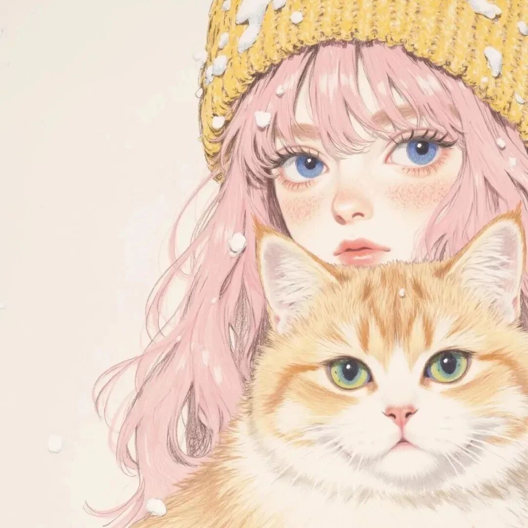 fbzmacatazhiyuduiyou抱着猫咪三人闺蜜头像插画闺蜜头像