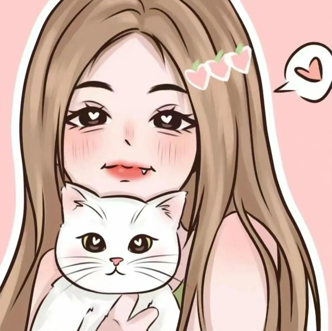 抱着猫咪手绘动漫头像女