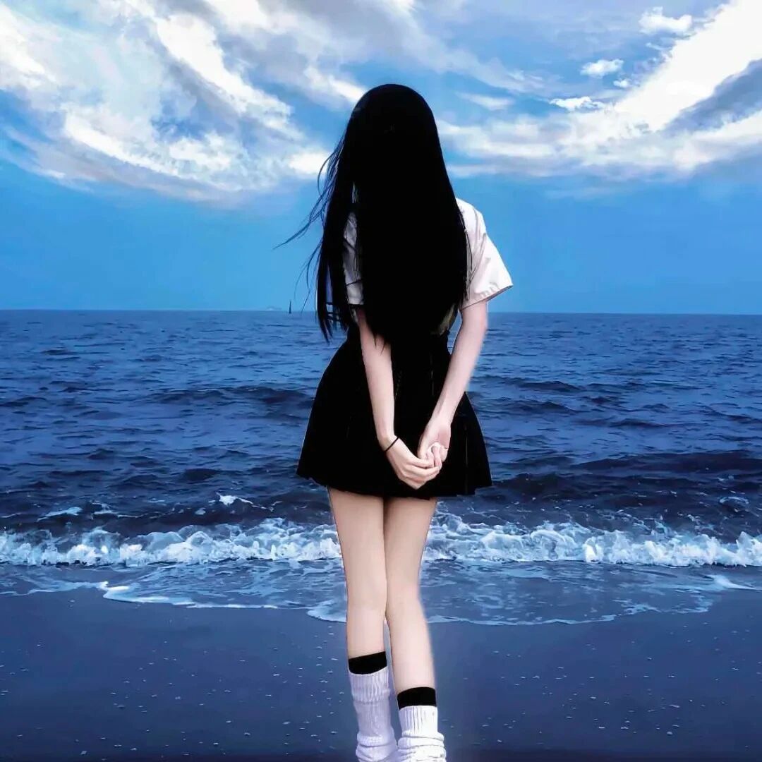 氛围感JK制服海边背影不露脸女生头像