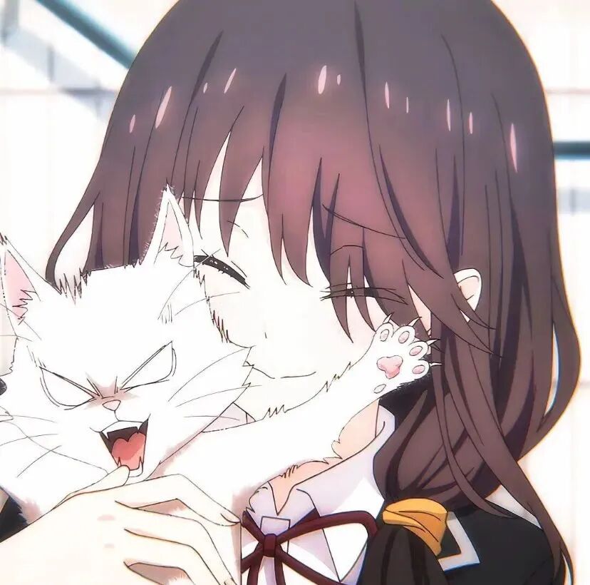 抱着猫咪呆萌动漫头像女