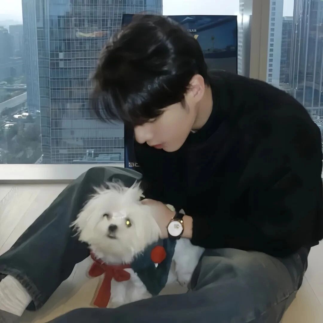 抱着狗狗小众侧脸男生头像