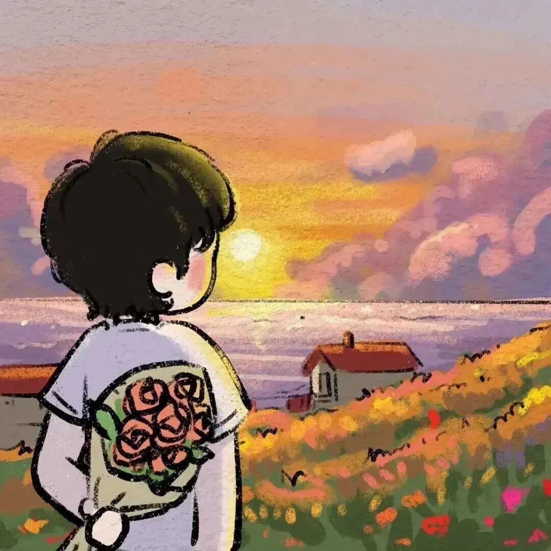 chahuawmaihe唯美插画鲜花情侣头像