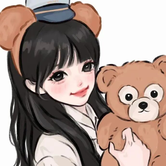 抱着小熊手绘动漫头像女