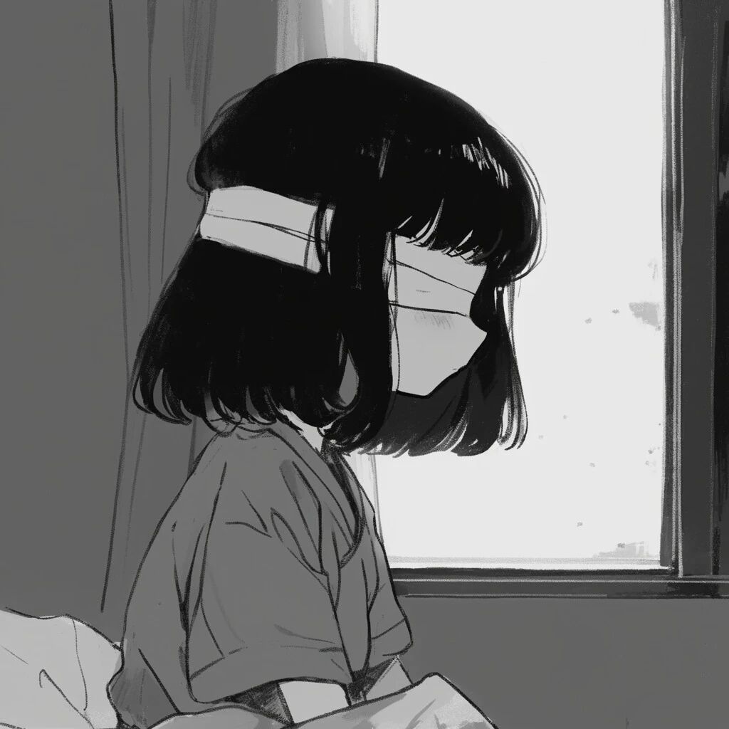 黑白孤独感动漫头像女