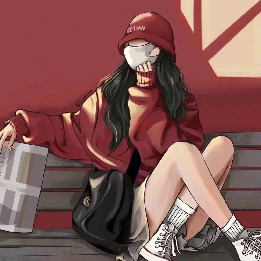 hongselianrenhong红色手绘动漫情侣头像