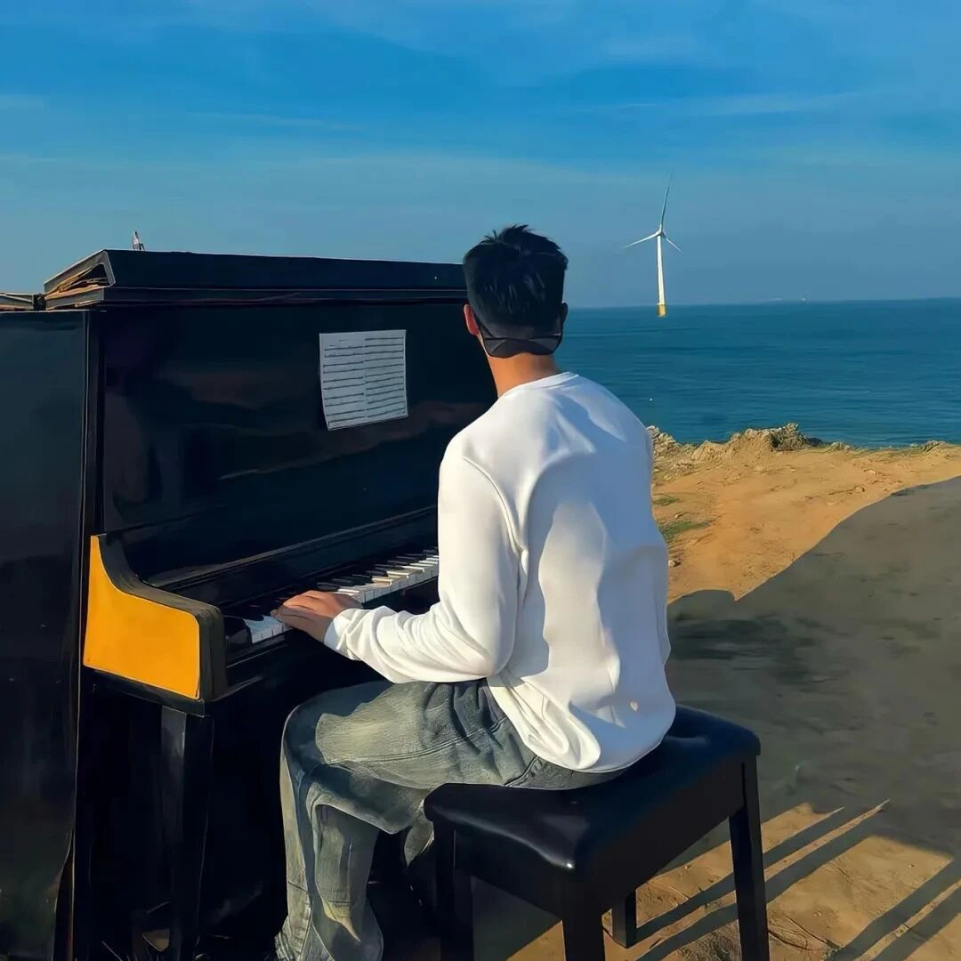 钢琴海边氛围感不露脸男生头像
