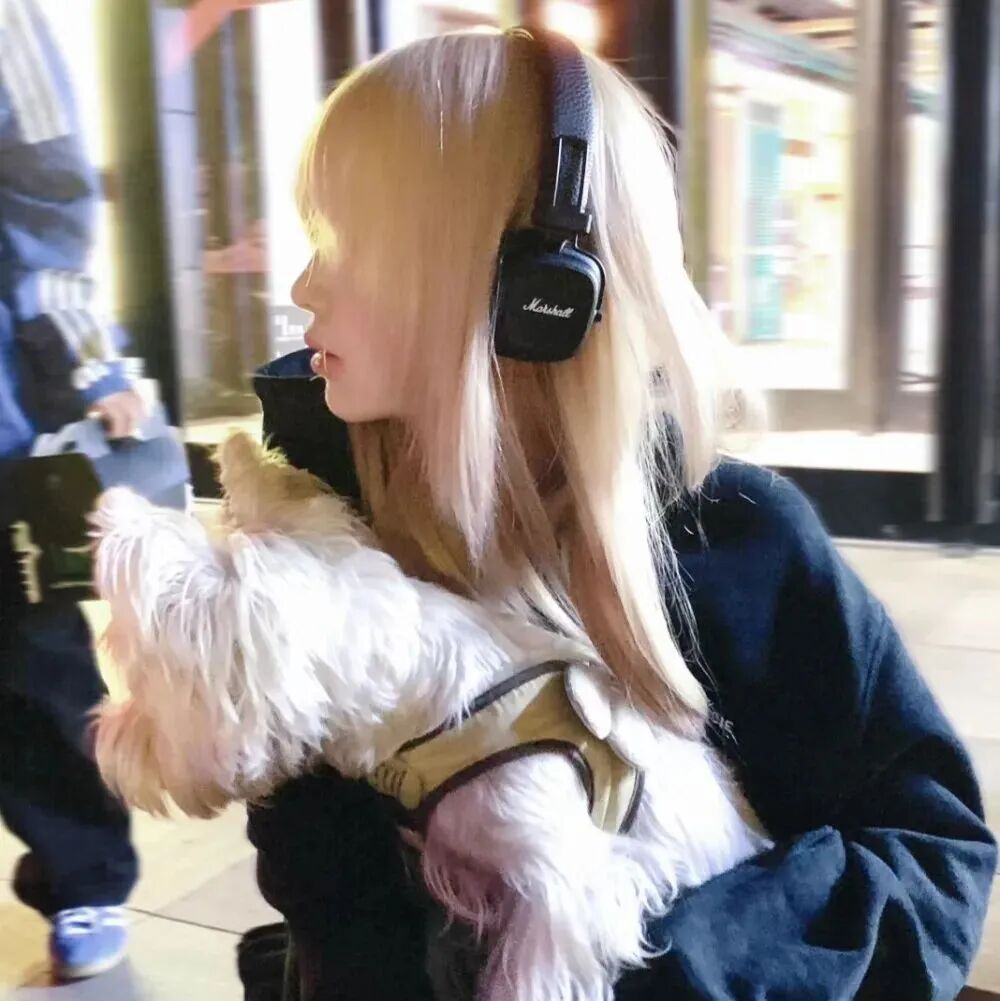 戴耳机抱着狗狗小众侧脸女生头像