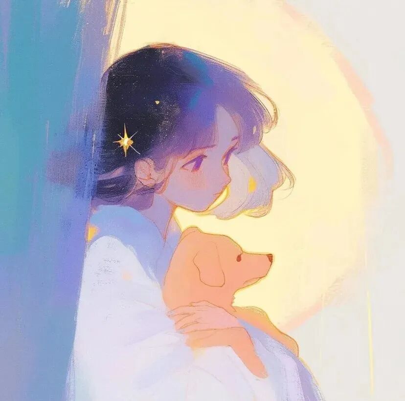 抱着狗狗温柔插画动漫头像女
