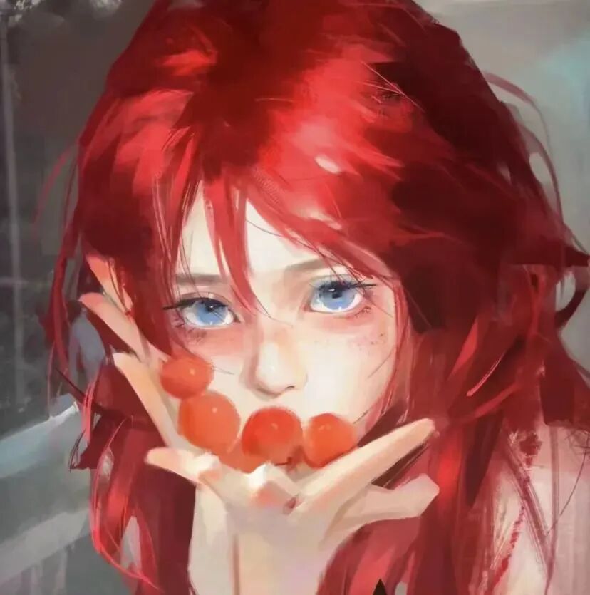 温柔红发动漫头像女