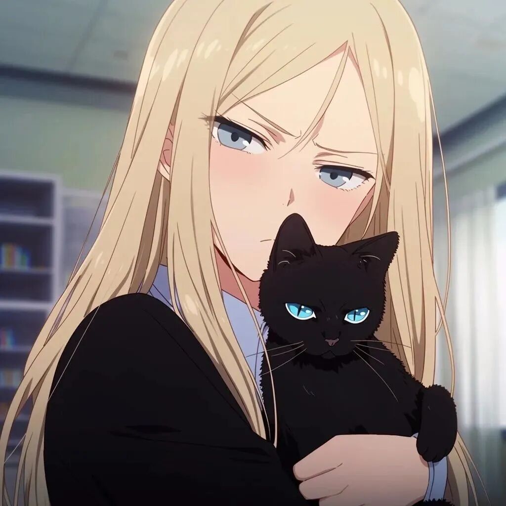 抱着猫咪冷酷动漫头像女