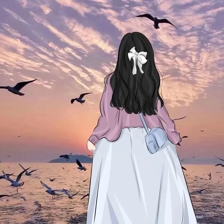 海边手绘动漫头像女