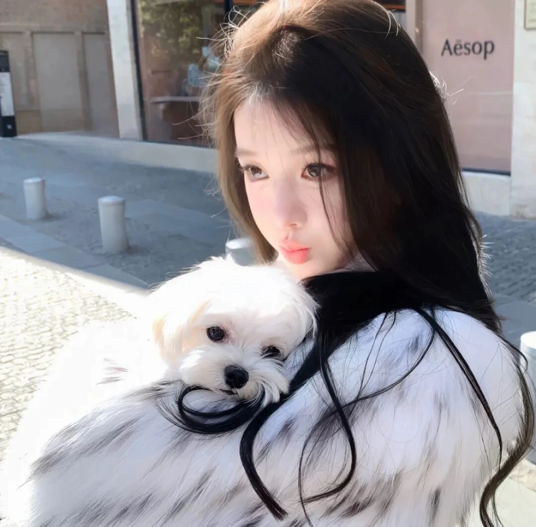 抱着狗狗小众女生头像