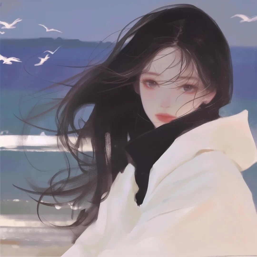 温柔手绘海边动漫头像女