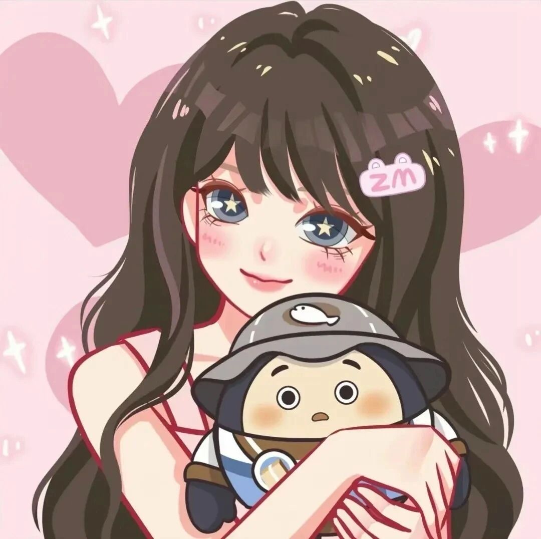 抱着蛋仔甜妹手绘动漫头像女