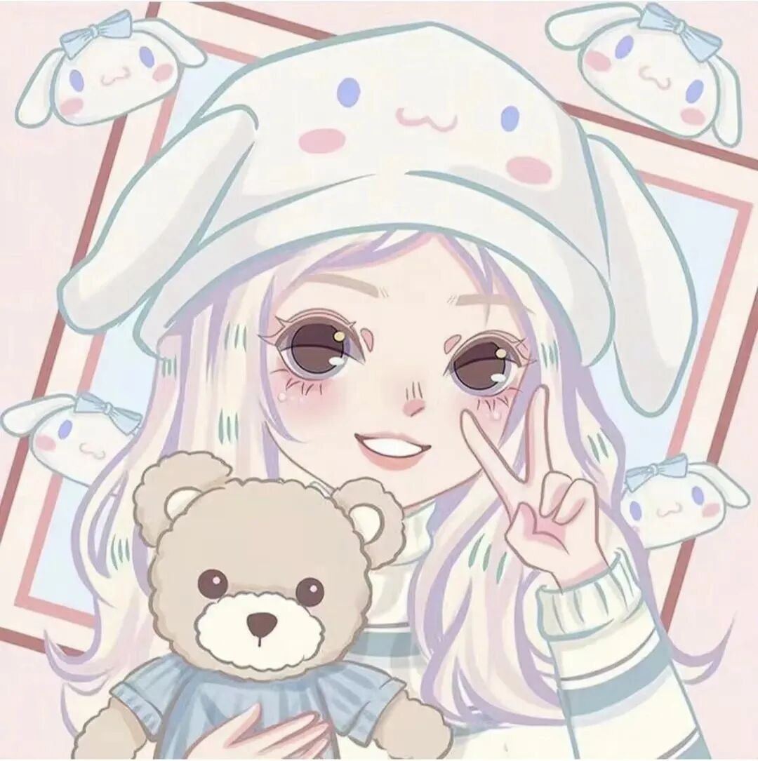 抱着小熊甜妹手绘动漫头像女