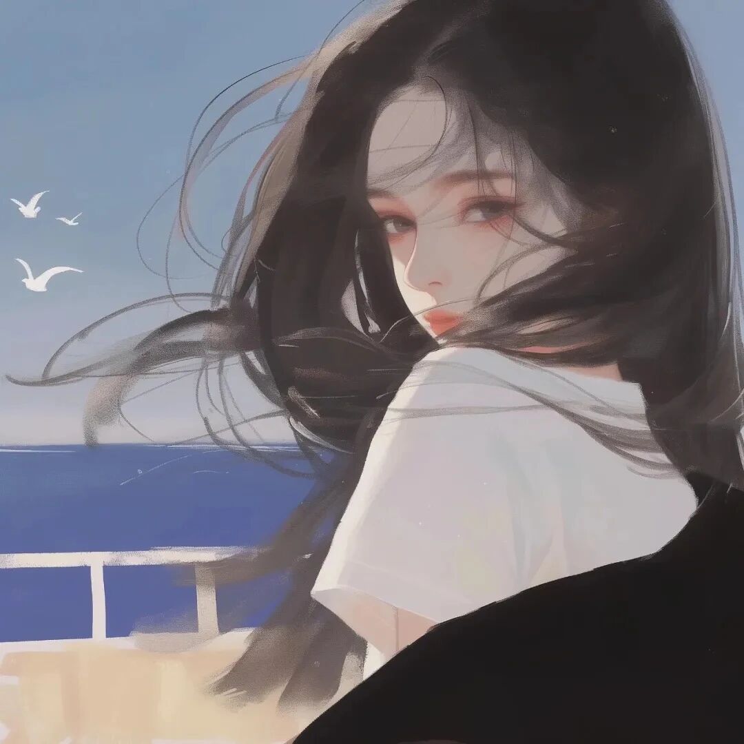 温柔手绘海边动漫头像女
