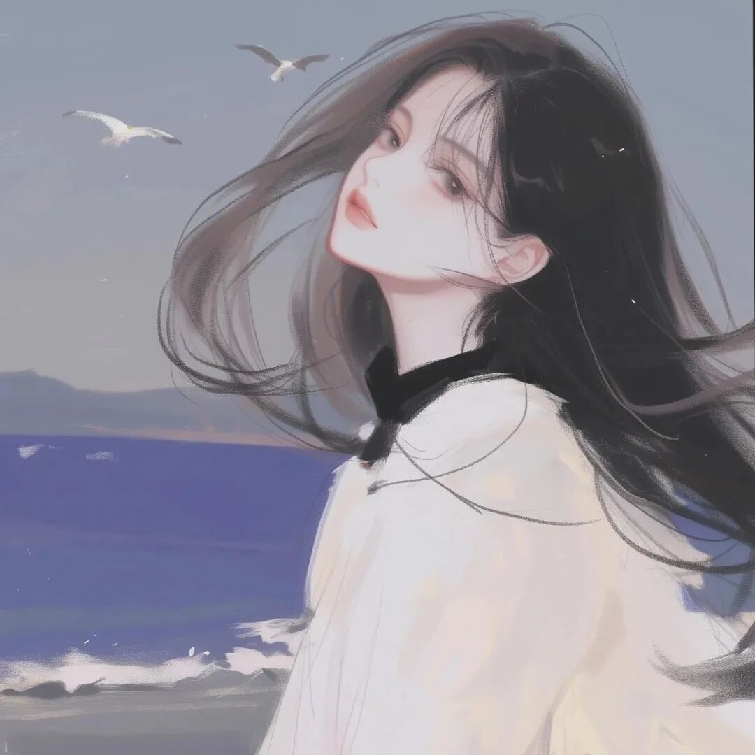温柔手绘海边动漫头像女