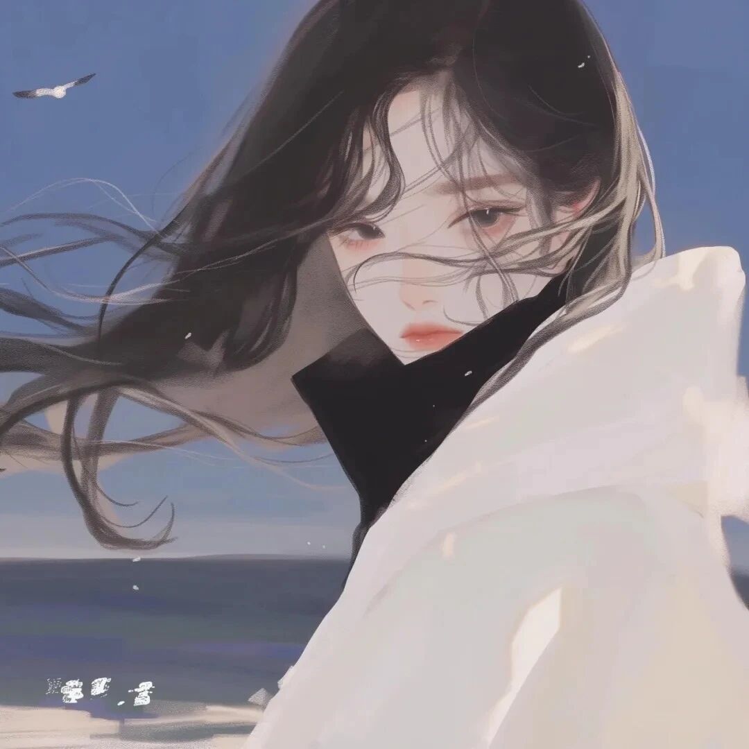 温柔手绘海边动漫头像女