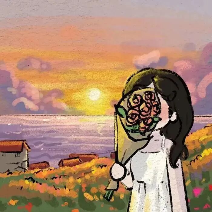njfyhualvmanwuzcandatui鲜花插画情侣头像