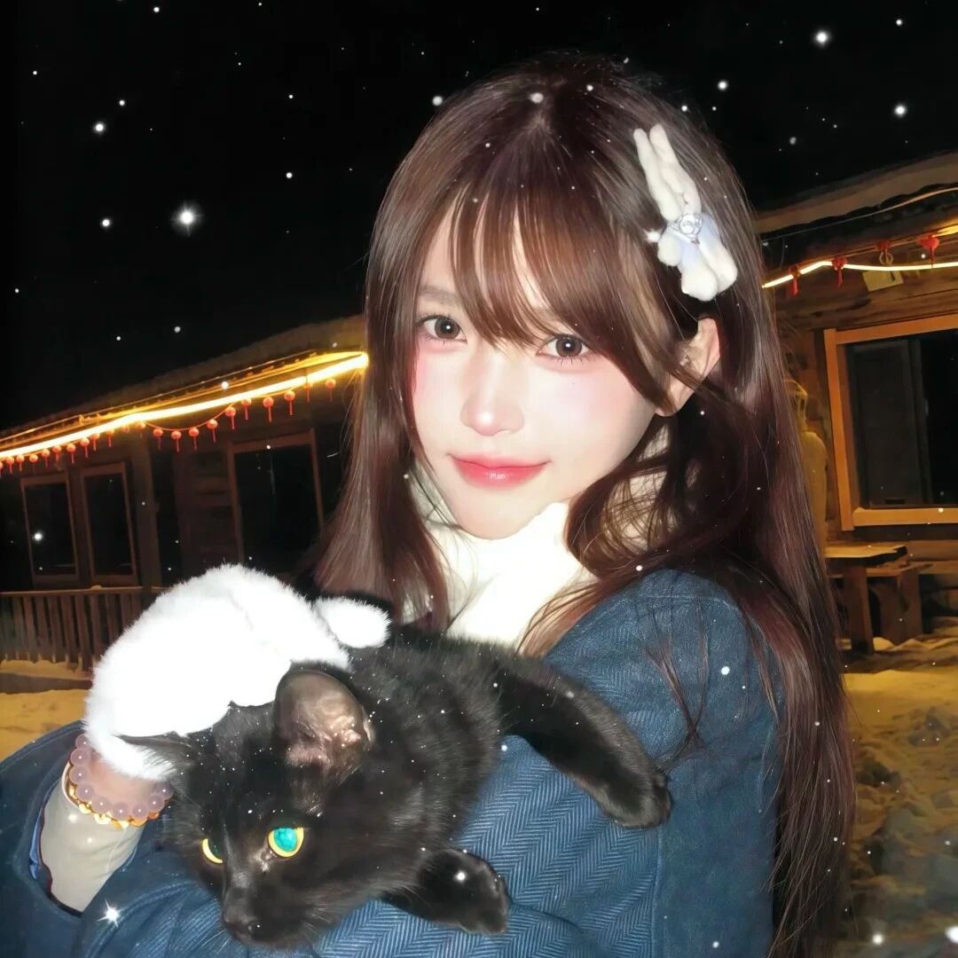 抱着猫咪冬天甜妹女生头像