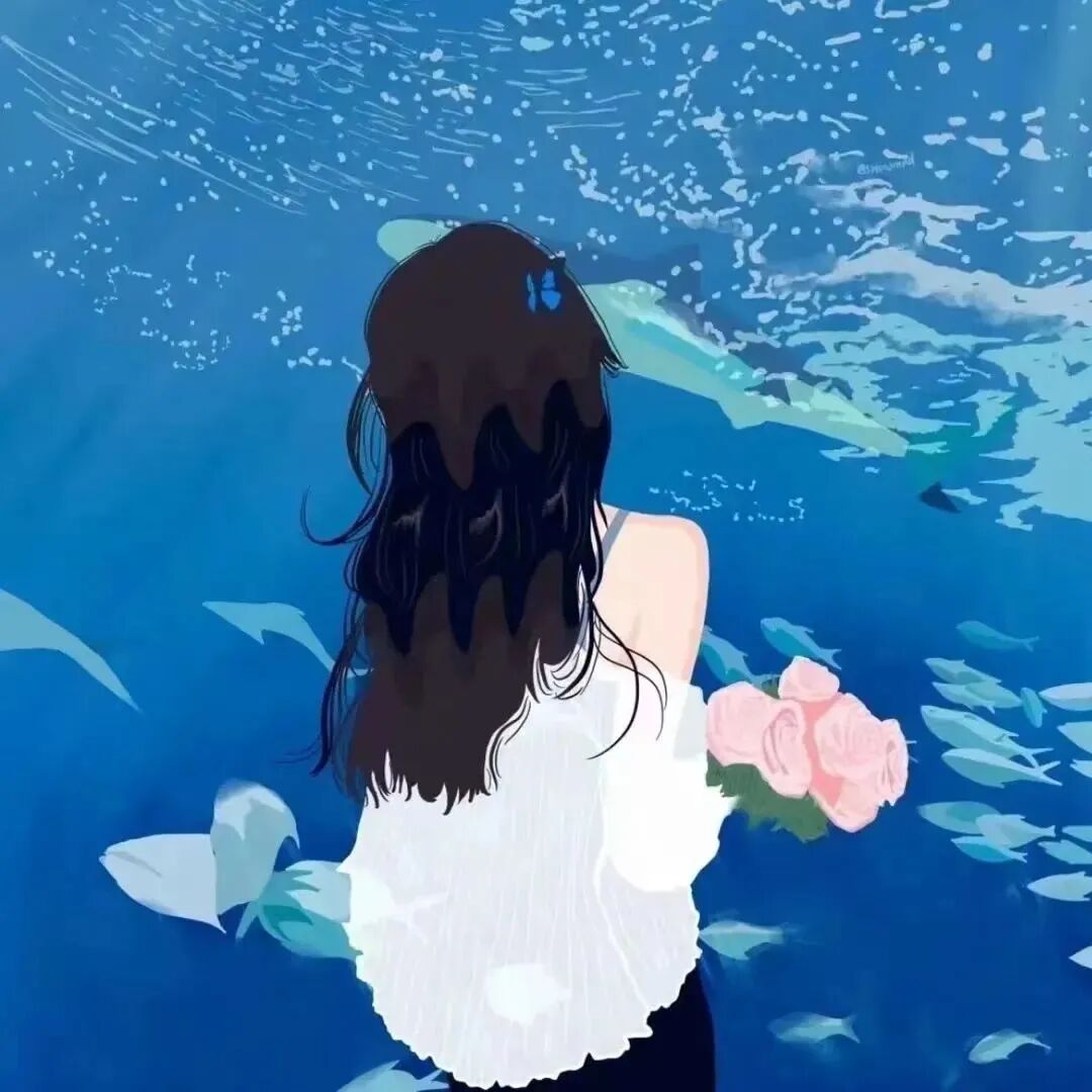 xianhaibianbeilaopo鲜花海边手绘情侣头像