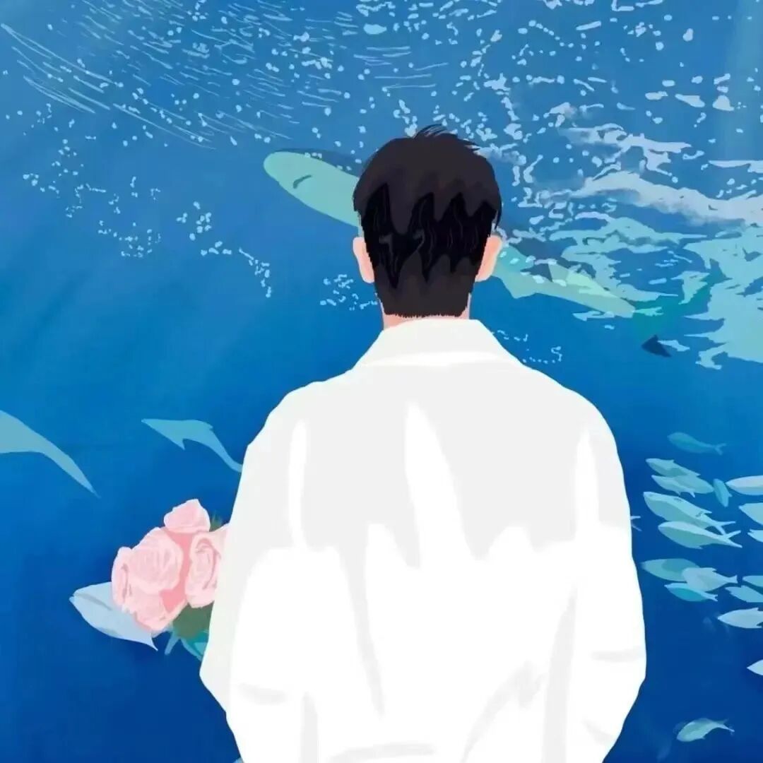 xianhaibianbeilaopo鲜花海边手绘情侣头像