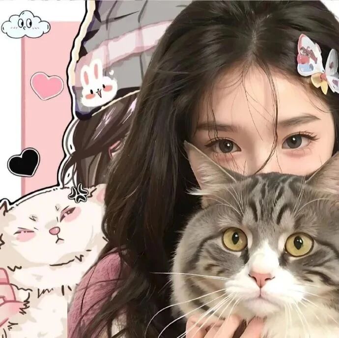 抱着猫咪甜妹女生头像