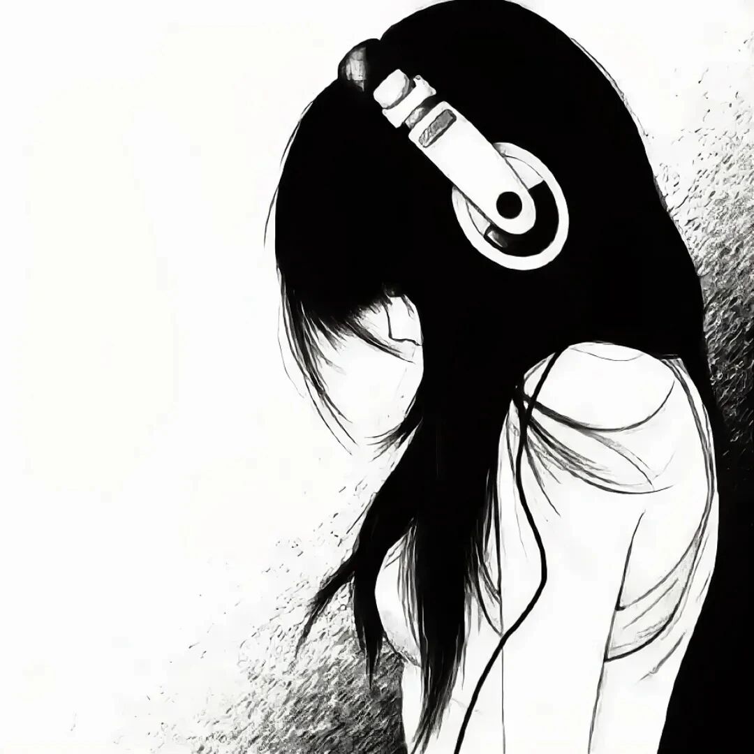 戴耳机黑白动漫头像女